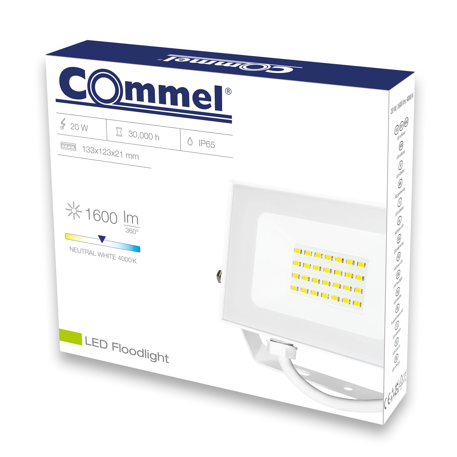 Slika COMMEL LED reflektor 20W, s detektorom pokreta, 307-129, 4000K, 1600Im, IP44, bijeli