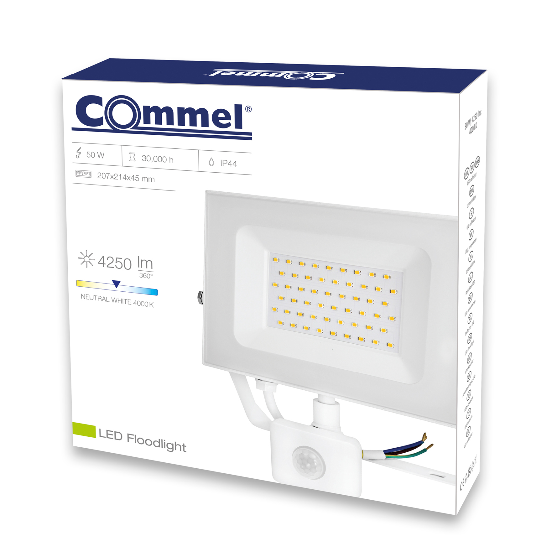 Slika COMMEL LED reflektor 50W s detektorom pokreta, 307-159, 4000 K, 4250 Im, IP44, bijeli