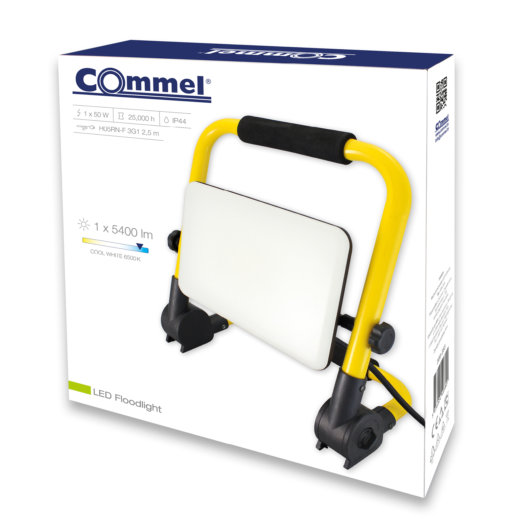 Slika COMMEL LED reflektor na stalku, 308-253, 50W, 6500K, 1x5400 Im, crni, žuti stativ