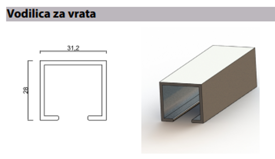 Slika VODILICA ZA KLIZNA VRATA  2,50 m1